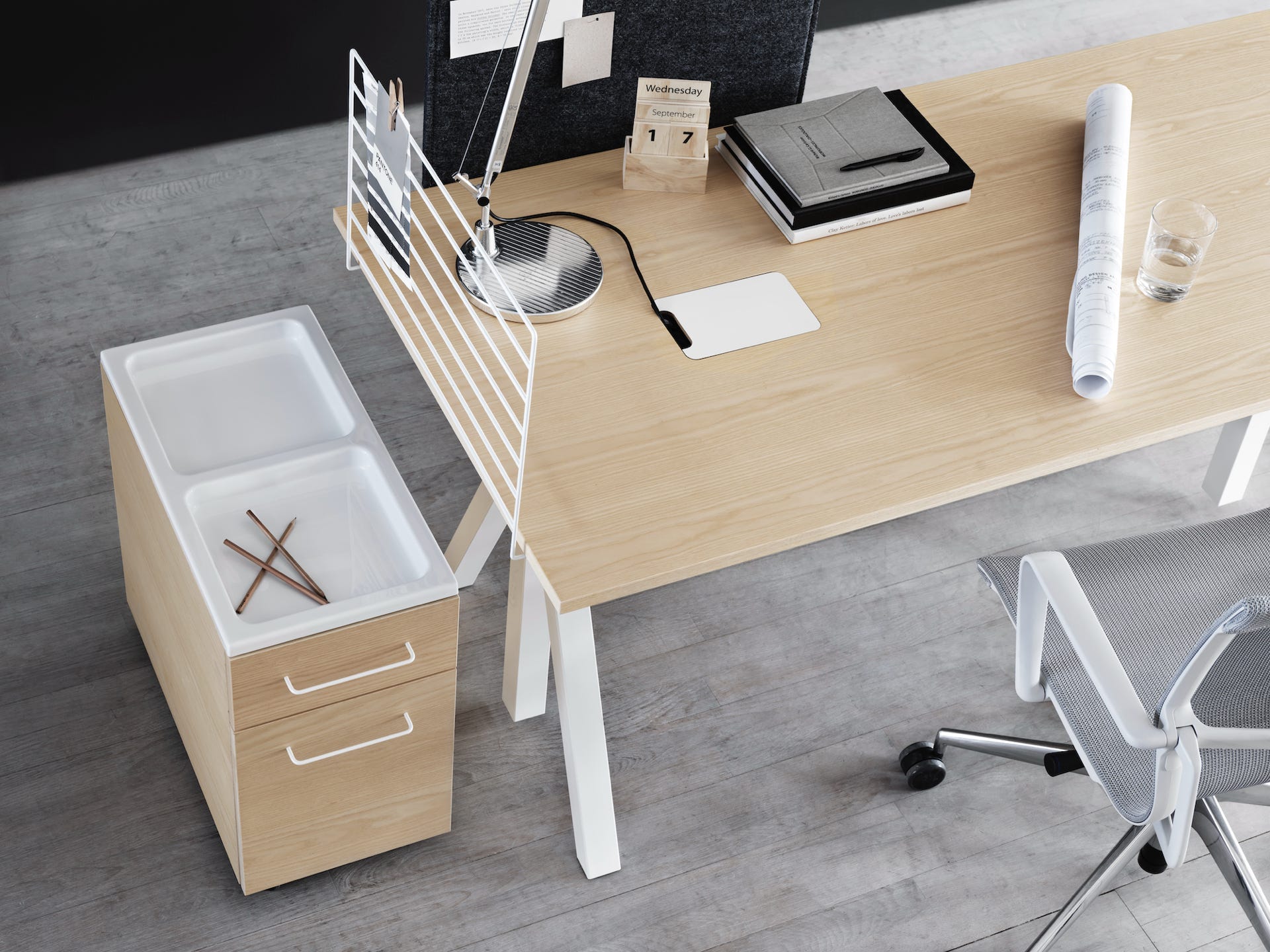 Height-adjustable work desk + Accessories  design Anna von Schewen & Björn Dahlström